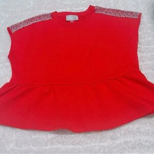 Red Peplum Top with Accent Shoulders